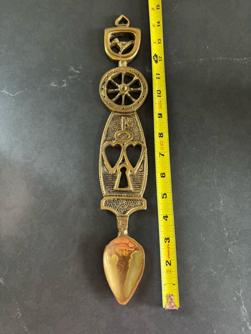 Brass Decorative Lovin  Spoon Wall Hanging with Heart & Key Motif